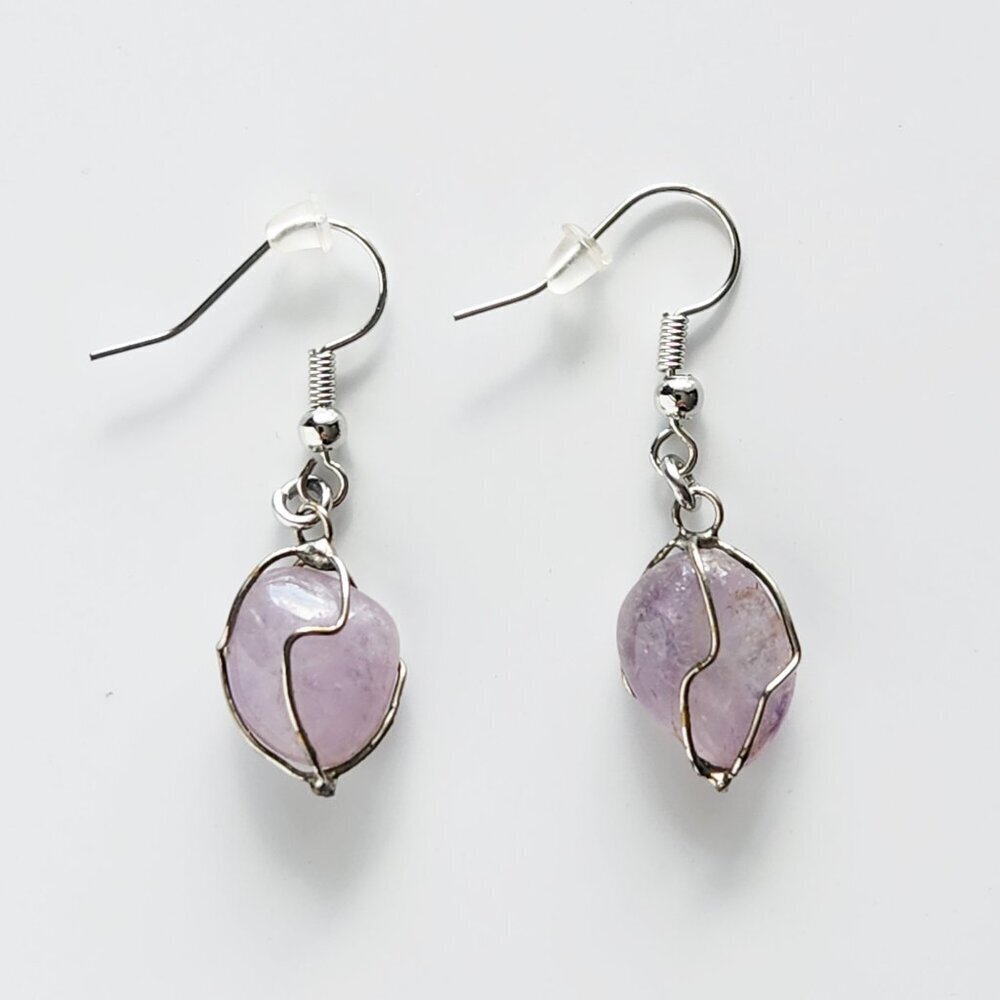 Purple translucent crystal silver fairy elf earrings